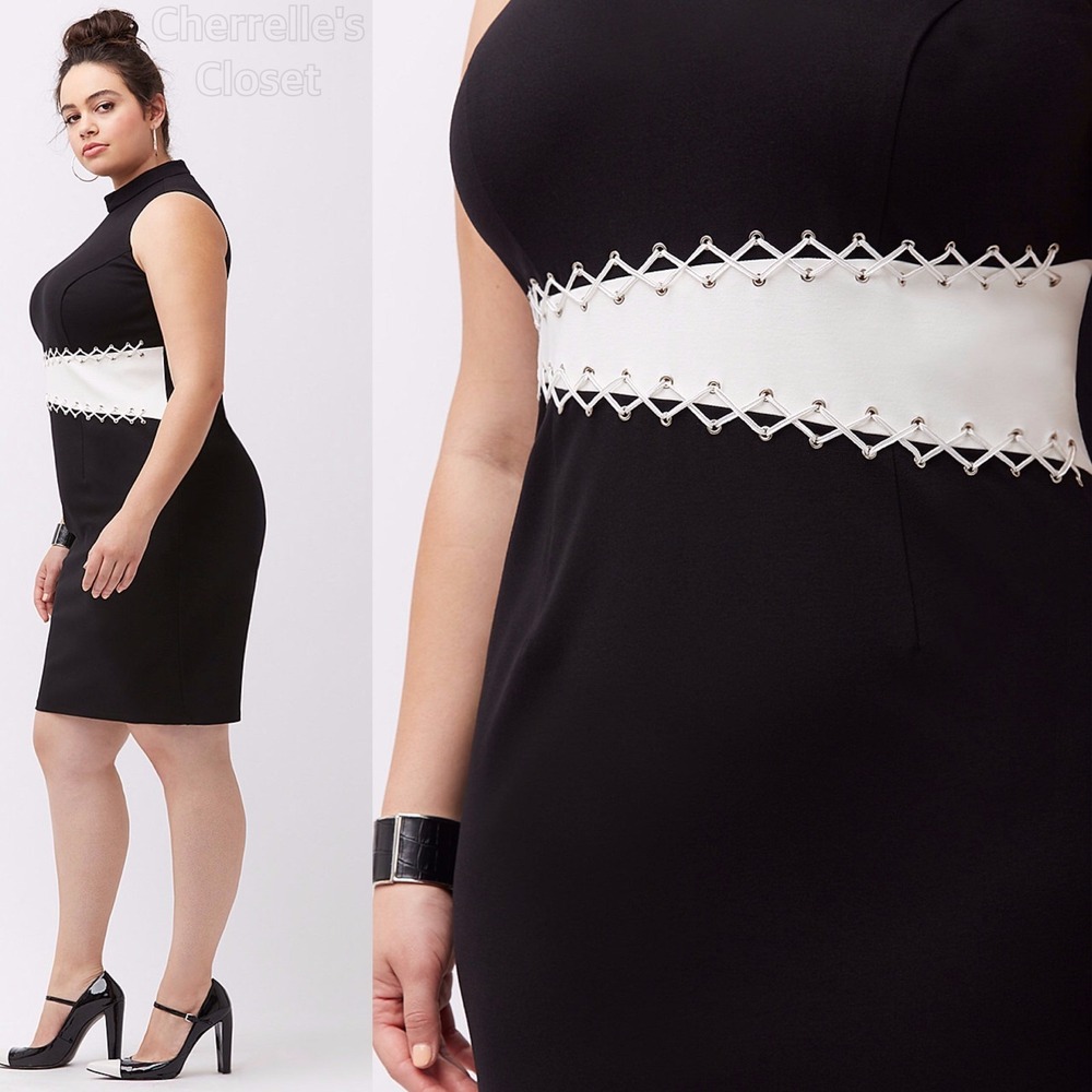 Lane Bryant Laced Eyelet Bodycon Dress BY ABS Allen Schwartz Plus Size 1X Black - Picture 3 of 8